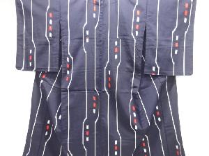 大正ロマン　幾何学模様織出しお召単衣着物